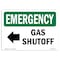 Signmission Safety Sign, OSHA EMERGENCY, 12" Height, Rigid Plastic, Gas Shutoff (Left Arrow), Landscape OS-EM-P-1218-L-10388 - alternate 1